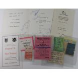 Football ephemera tickets and menus noted various on the ball tickets 1950's Southend, Charlton.