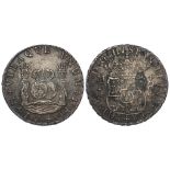 Mexico Pillar Dollar 8 Reales 1740/30 overdate Mo MF, toned GVF with water damage; a "piece of