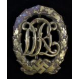 German DRL Sports Badge in Bronze. Numbered and maker marked to rear. Post 1937 issue.