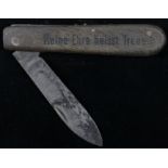 Heer service pocket Knife. Engraved motto on wood grip. GC.