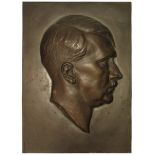 Large cast Bronze coloured plaque. Adolf Hitler bust. No makers or foundry marks. Approx. 500 high x