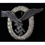 German Third Reich Pilots badge maker Marked CEJ to rear. Early Construction with frosted finish.