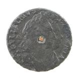 Farthing 1691, William & Mary tin with copper plug, Peck 582, porous nF