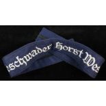 German Gesschwander Horst Wessell Luftwaffe cuff title full length. Grey on Blue. No service wear.