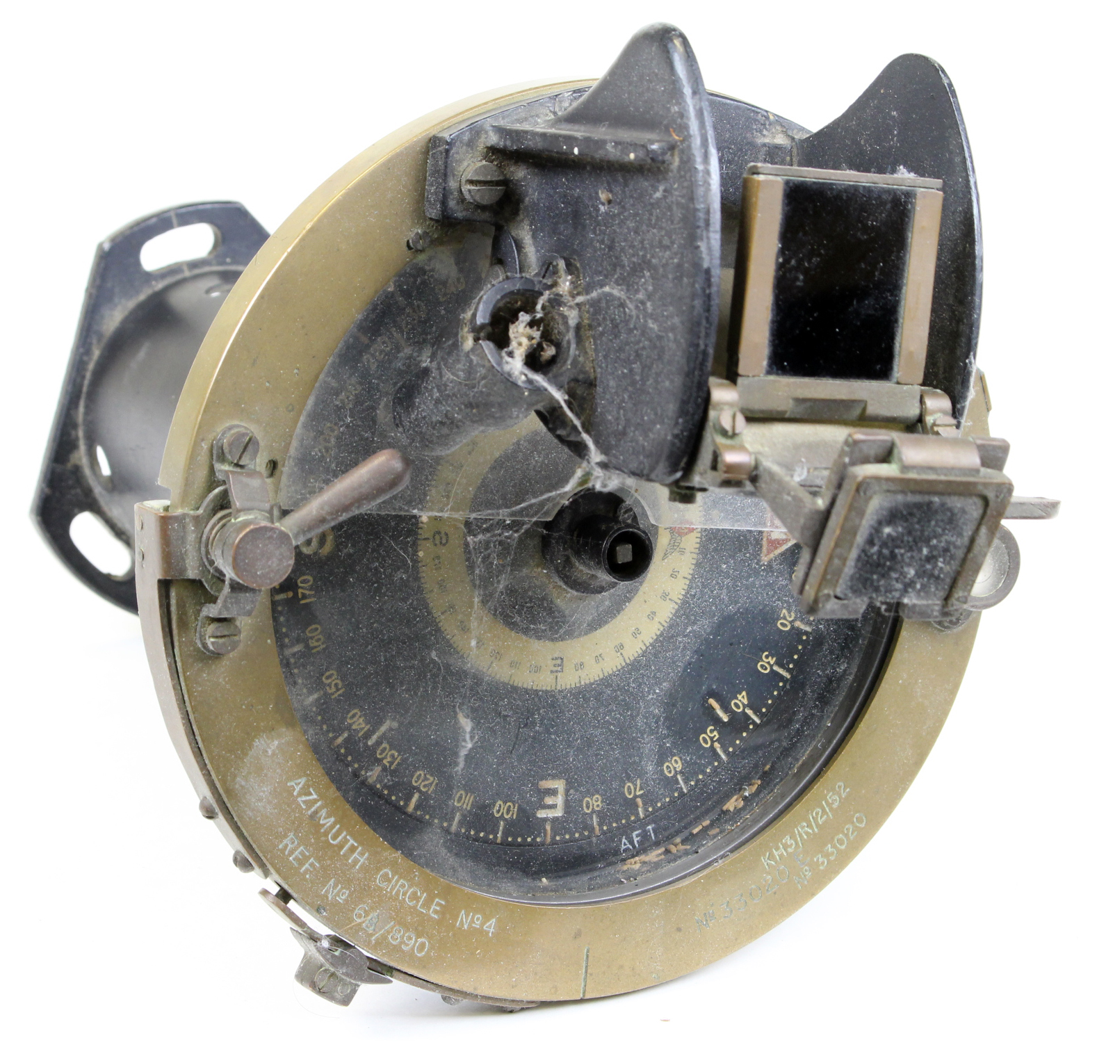 Compass and mount with magnification attachment. Marked Azimuth Circle Nr 4 Ref 6B/890 Issue