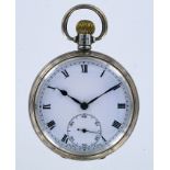 Silver open face pocket watch. Hallmarked Birmingham 1925, approx 48mm dia
