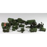 Fourteen mostly Dinky army vehicles and guns, including Centurion Tank (651), Military Ambulance (