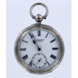 Gents 0.935 Silver Pocket Watch by J.W. Benson London White enamel dial with Roman numerals and a