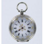 Small Silver open face pocket watch, with white enamel face with Roman numerals, case stamped '800',