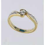 18ct Gold Diamond Ring central stone 0.15ct weight with Diamond shoulders size N weight 4.0 grams