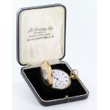 9ct Gold Half Hunter pocket watch by J W Benson, hallmarked Birmingham 1926, with its original box