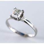 14ct White Gold Solitaire Princess cut Diamond approx 1.0ct wt. size O weight 2.1 grams