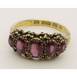 15ct Gold 5 stone Amethyst set Ring size N weight 3.0 grams