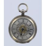 Silver open face pocket watch, hallmarked London 1880, the silvered dial with black roman