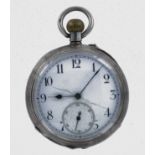 Gents 0.935 Silver Pocket Watch White enamel dial with Arabic numerals and a second hand