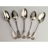 Five Victorian silver dessert spoons. Hallmarked H.L. & H.L. for Henry John Lias and Henry John