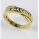 18ct Gold Ring with 7 channel set Diamonds size O weight 6.9 grams