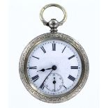 Ladies 0.800 Silver Fob Watch White enamel dial with Roman numerals and a second hand