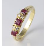 18ct Gold Ring set with Rubies and Diamonds size L weight 3.0 grams