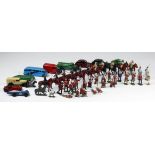 Ten Dinky / Meccano Diecast Models, including M.G,. Record Car, Petrol Lorry, Two Tone Blue Bus,