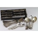 Modern part-silver set of King's Pattern flatware comprising 6 Dessert spoons, 6 Dessert forks, 6