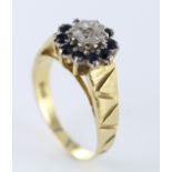 18ct Gold Sapphire and Diamond Ring size R weight 6.4 grams