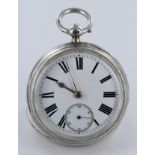 Silver open face pocket watch. Hallmarked Birmingham 1894, approx 55mm dia