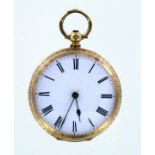 Mid-size 14ct open face pocket watch, approx 36mm dia. With key