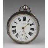 Silver open face pocket watch by H Stone Leeds. Hallmarked Birmingham 1909, approx 55mm dia