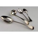 Mixed lot of silver flatware comprising three Georgian bright cut silver spoons , two teaspoons