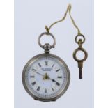 "The Princess" Silver ladies fob watch (marked .935) with key