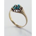 15ct Gold Ring with Turquoise stones (central stone missing) size L weight 2.0 grams