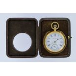 In its original box, 18ct gold open face pocket watch by A.W.W Co, Waltham Mass. The white dial with