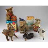 Six clockwork animals, including a monkey, sheep, dog, rabbit, etc., made in Germany etc.