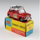 Corgi Toys red Monte Carlo B.M.C. Mini Cooper 'S', no. 339, with white roof and roof rack containing