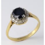 18ct Gold Sapphire and Diamond Ring size O weight 3.3 grams