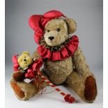 Large mohair teddy bear, by Shirley Latimer, wearing a Jester outfit holding a wand, limited edition