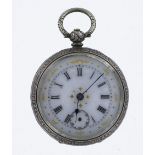 Ladies Silver Fob Watch White enamel dial with Roman numerals and second hand (missing) Retailed