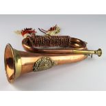 Copper & brass bugle with 'Argyll and Sutherland' plaque to front, length 27.5cm approx.