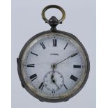 Silver open face pocket watch by H. Samuel Manchester, hallmarked Birmingham 1886. The white