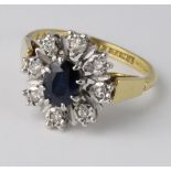 18ct Gold Sapphire and Diamond Ring size N weight 4.8 grams