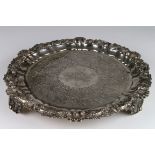 Large embossed pie crust edged Silver Salver hallmarked Edinburgh B 1833 Manufactured by E & Co.