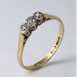 18ct Gold/Platinum 3 stone Diamond Ring size R weight 2.2 grams