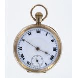 9ct Gold open face pocket watch with import marks for Glasgow 1919, the white dial with Roman
