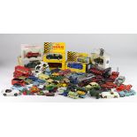 Collection of approximately sixty diecast vehicles, including Dinky, Corgi etc., playworn