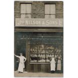 J Nelson, Butcher, shopfront St. Oswald Street, Old Swan, Liverpool R/P   (1)