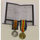 BWM & Victory Medal to 32294 Pte S G Akiens 14-Hussars. VF (2)
