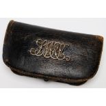 Leather Ammunition Pouch with 'IMRV' ? monogram badge (Isle of Man Rifle Volunteers ?)