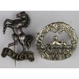 Badges - (2) South Wales Borderers & Queen's Own Kent Yeomanry (Hussars) both original and both