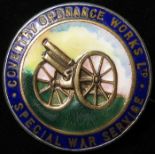 Badge - Coventry Ordnance Works Ltd., On War Service, unmarked silver No. 137 (prob. WW1 period)